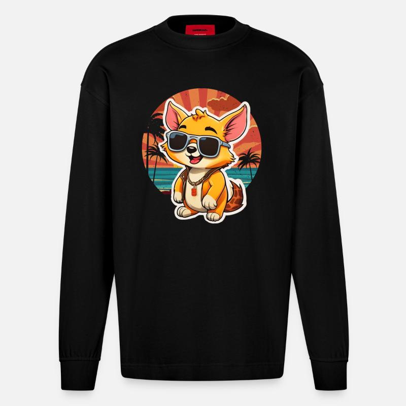 Renard surfeur - Manches longues bio épais oversize fabriqué en UE - SOLID BLACK