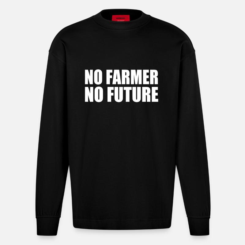 no farmer no future - Heavyweight Oversized Organic Langarmshirt Made in EU - SOLID BLACK