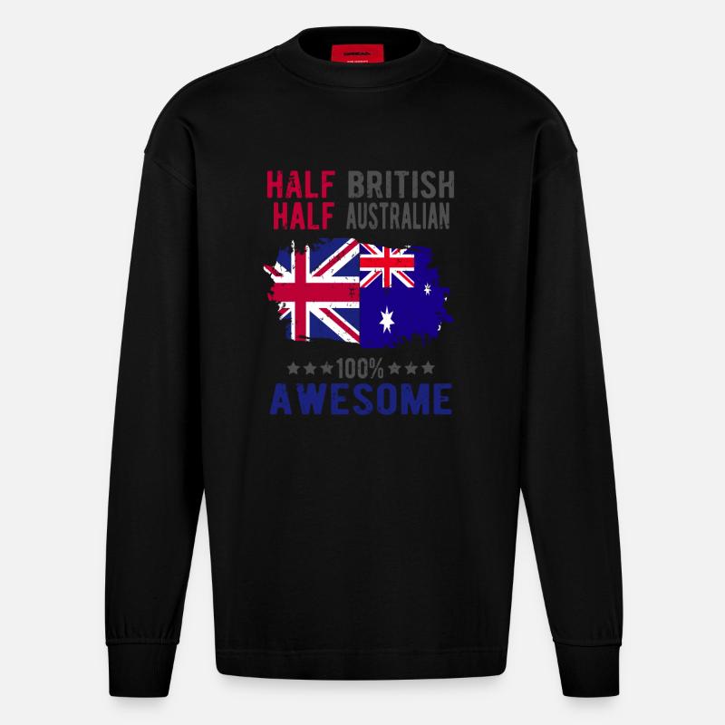 Halb Brite Halb Australier - Heavyweight Oversized Organic Langarmshirt Made in EU - SOLID BLACK