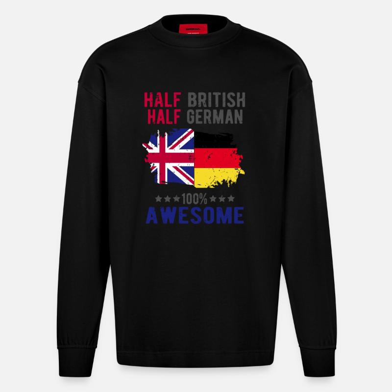 Halb Brite Halb Deutscher - Heavyweight Oversized Organic Langarmshirt Made in EU - SOLID BLACK
