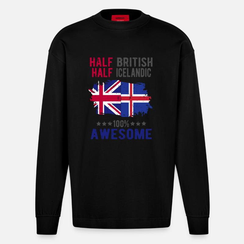 Halb Brite Halb Isländer - Heavyweight Oversized Organic Langarmshirt Made in EU - SOLID BLACK