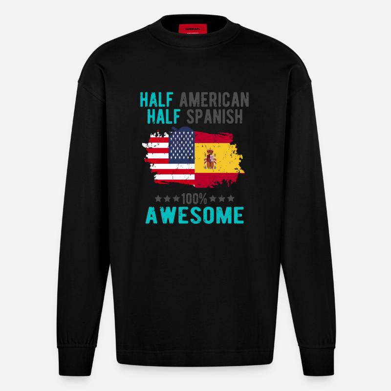 Halb Amerikaner Halb Spanier - Heavyweight Oversized Organic Langarmshirt Made in EU - SOLID BLACK