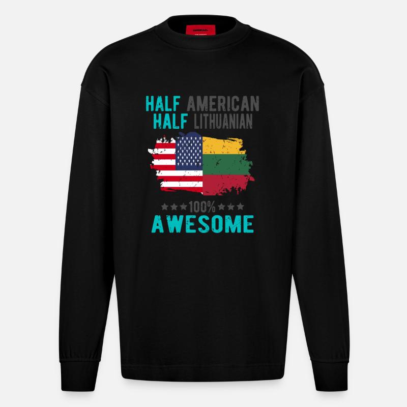 Halb Amerikaner Halb Litauer - Heavyweight Oversized Organic Langarmshirt Made in EU - SOLID BLACK