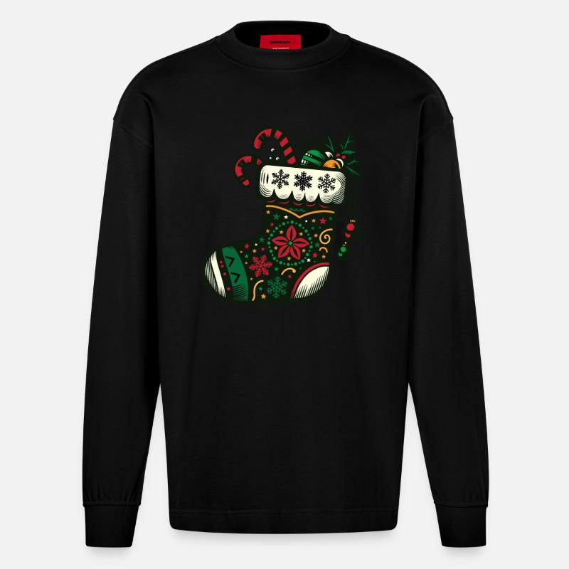 Weihnachtsstrumpf - Heavyweight Oversized Organic Langarmshirt Made in EU - SOLID BLACK