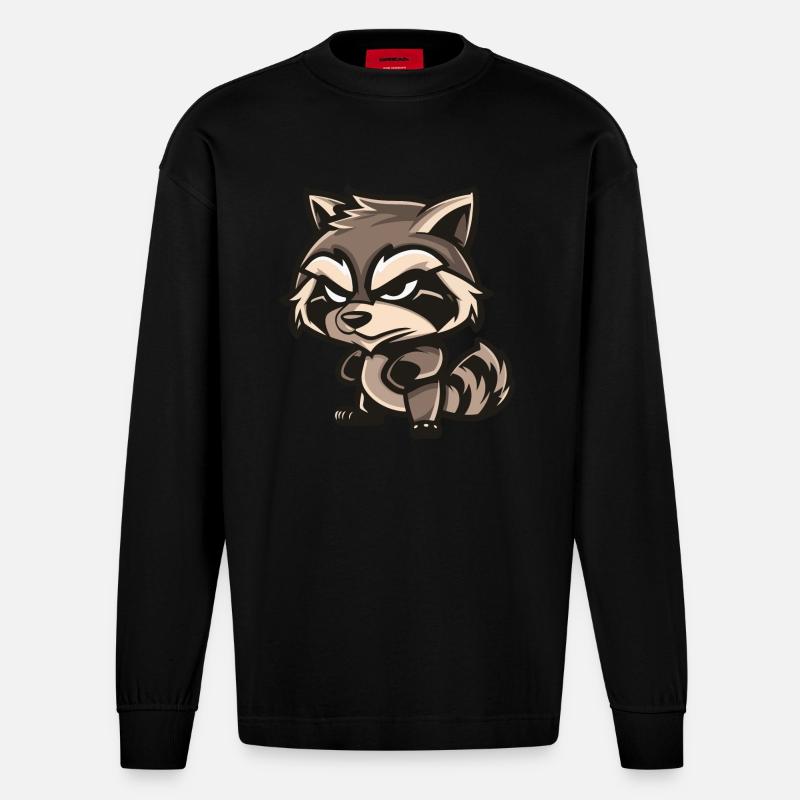 Waschbär Comic - Heavyweight Oversized Organic Langarmshirt Made in EU - SOLID BLACK