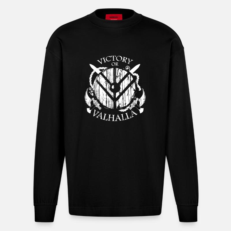Wikinger oder Valhalla - Heavyweight Oversized Organic Langarmshirt Made in EU - SOLID BLACK