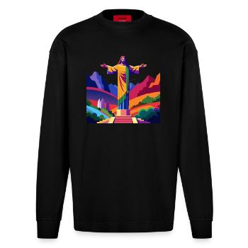 Christ Statue - Heavyweight Oversized Organic Langarmshirt Made in EU - SOLID BLACK - Vorne