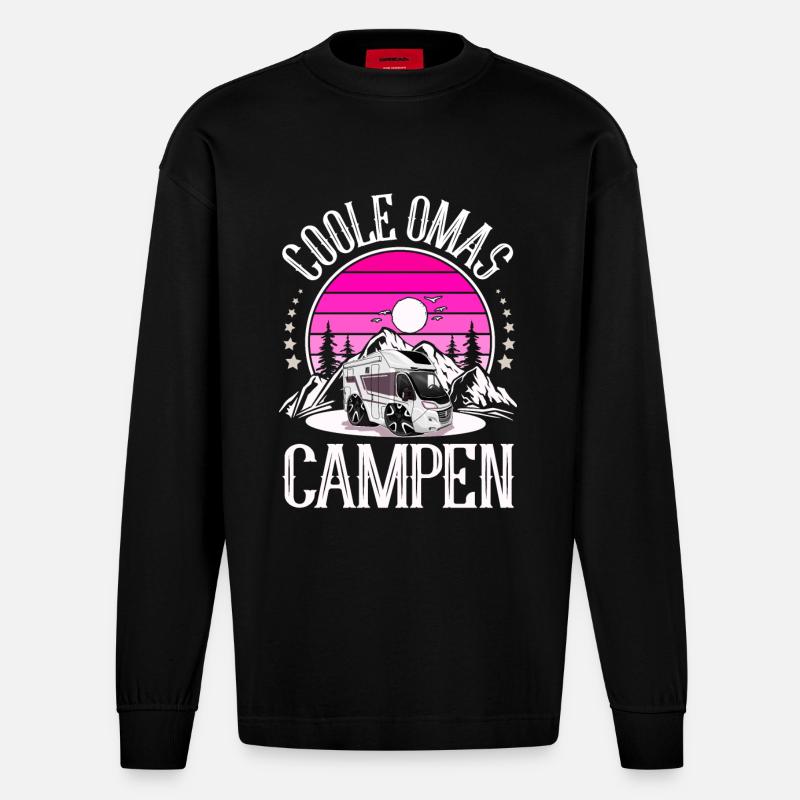 Camping Camper Campen Coole Omas - Heavyweight Oversized Organic Langarmshirt Made in EU - SOLID BLACK