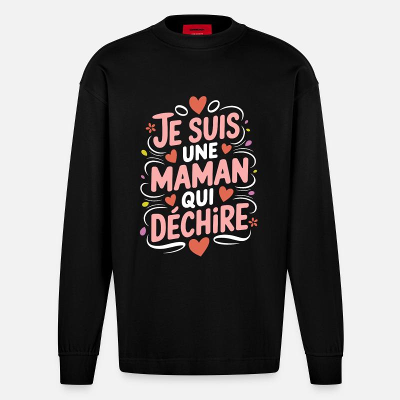 Ich bin eine Killer-Mutter - Heavyweight Oversized Organic Langarmshirt Made in EU - SOLID BLACK