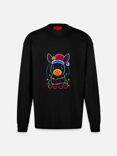Donkey Elf Christmas Funny Gift - Heavyweight Oversized Organic Longsleeve Shirt Made in EU - SOLID BLACK