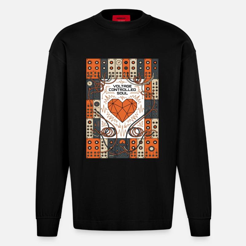 Spannungsgesteuerte Seele. Synthie - Heavyweight Oversized Organic Langarmshirt Made in EU - SOLID BLACK