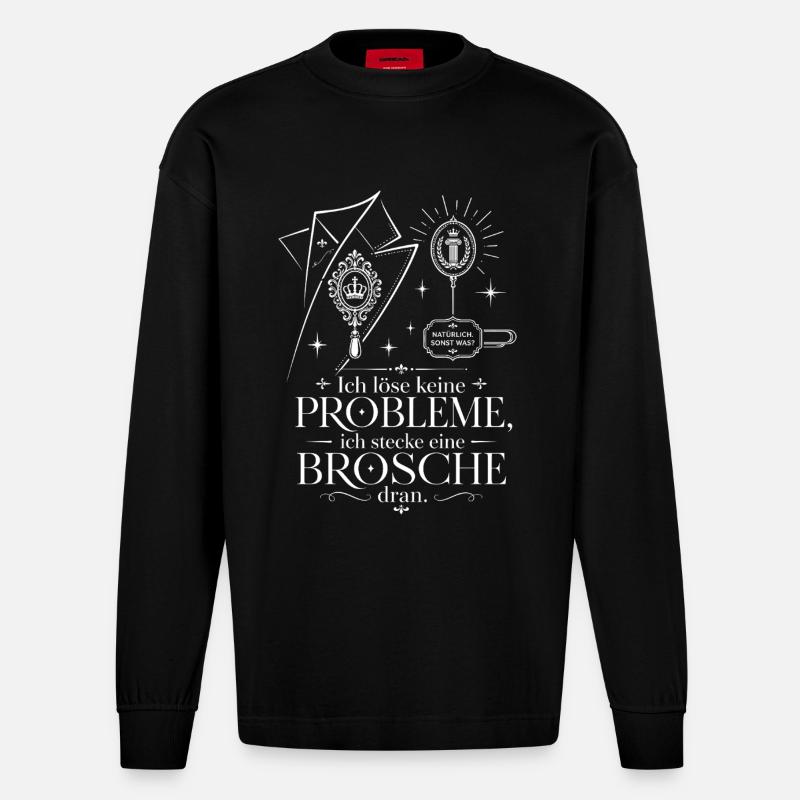 Ich stecke eine Brosche dran - Heavyweight Oversized Organic Langarmshirt Made in EU - SOLID BLACK