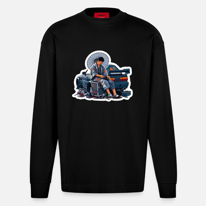 Garage Samurai - Heavyweight Oversized Organic Langarmshirt Made in EU - SOLID BLACK