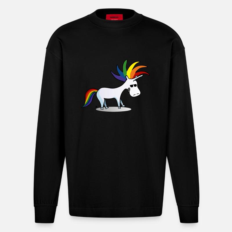 Punk Einhorn - Heavyweight Oversized Organic Langarmshirt Made in EU - SOLID BLACK