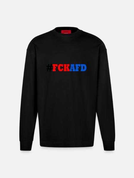 Fck afd - Heavyweight Oversized Organic Langarmshirt Made in EU - SOLID BLACK