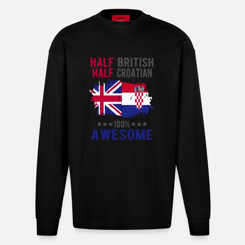 Moitié britannique moitié croate - Manches longues bio épais oversize fabriqué en UE - SOLID BLACK
