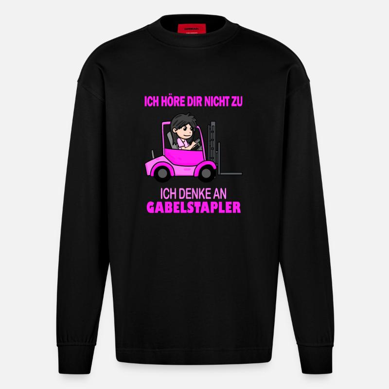 Staplerfahrerin Damen Gabelstapler Stapler - Heavyweight Oversized Organic Langarmshirt Made in EU - SOLID BLACK