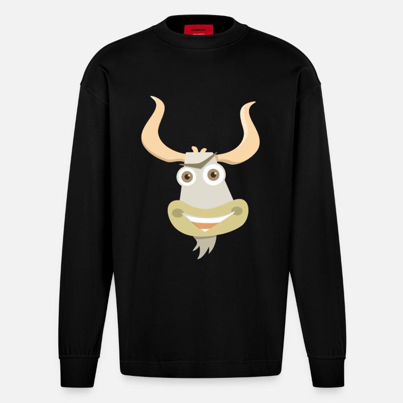 Fröhliche Illustration eines Yakkopfes - Heavyweight Oversized Organic Langarmshirt Made in EU - SOLID BLACK