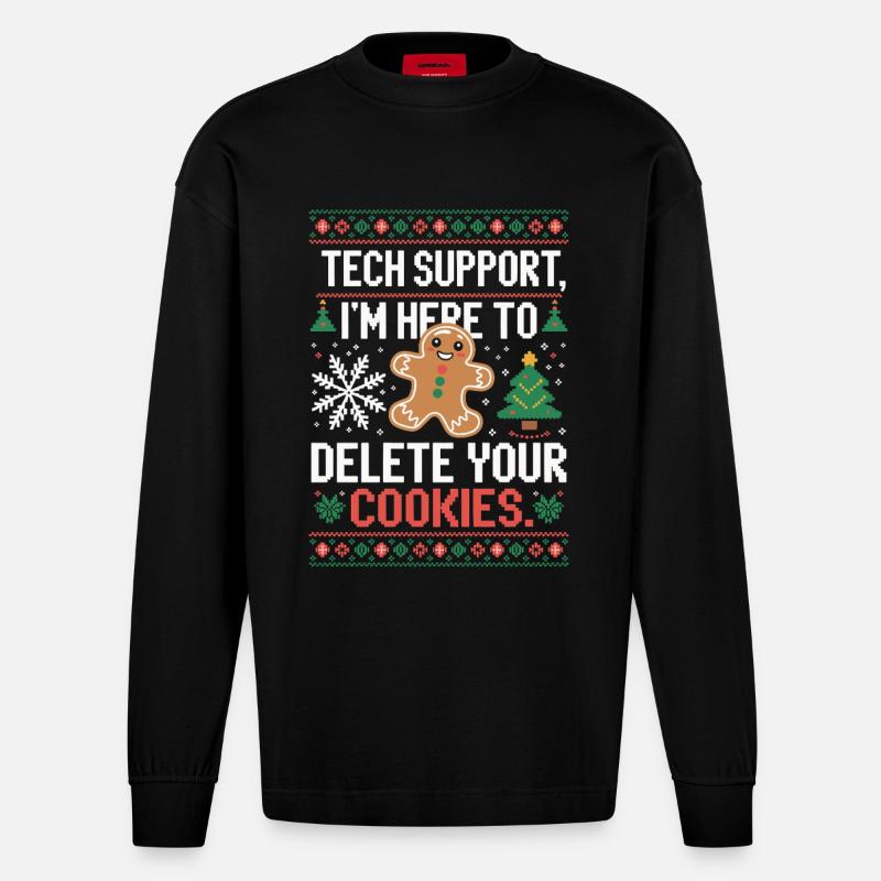 Tech Support Cookie Spruch - Heavyweight Oversized Organic Langarmshirt Made in EU - SOLID BLACK
