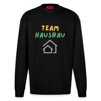 Team House Construction - Heavyweight Oversized Organic Longsleeve Shirt Made in EU - SOLID BLACK - Front