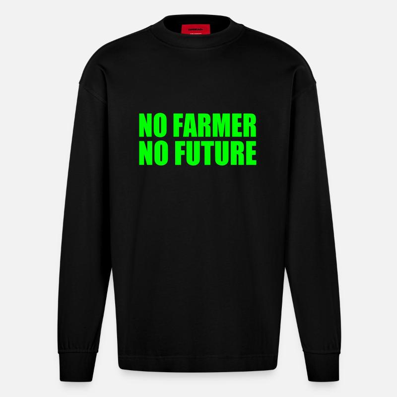 no farmer no future - Heavyweight Oversized Organic Langarmshirt Made in EU - SOLID BLACK