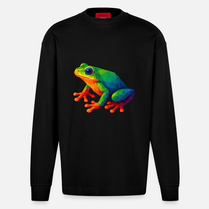 WPAP Stil Tiere - Laubfrosch - Heavyweight Oversized Organic Langarmshirt Made in EU - SOLID BLACK
