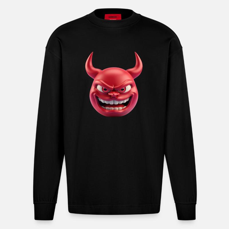 Teufel Satan Emoticon - Heavyweight Oversized Organic Langarmshirt Made in EU - SOLID BLACK