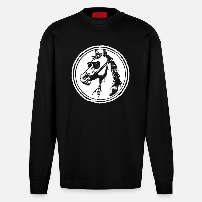 Pferd Pferde Pferdekopf - Heavyweight Oversized Organic Langarmshirt Made in EU - SOLID BLACK