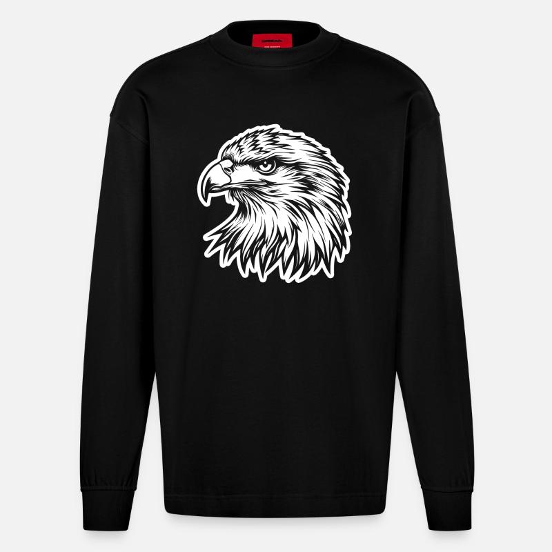Aigle Tête d’aigle - Manches longues bio épais oversize fabriqué en UE - SOLID BLACK