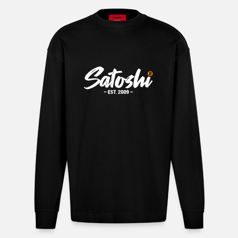 Satoshi est 2009 Bitcoin - Manches longues bio épais oversize fabriqué en UE - SOLID BLACK