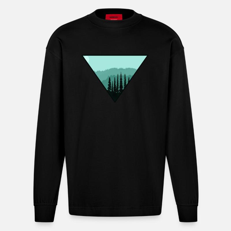 Baum Wald Dreieck Geschenk - Heavyweight Oversized Organic Langarmshirt Made in EU - SOLID BLACK