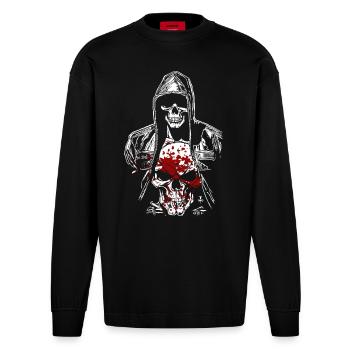 Démon squelette sanglant - Manches longues bio épais oversize fabriqué en UE - SOLID BLACK - Devant