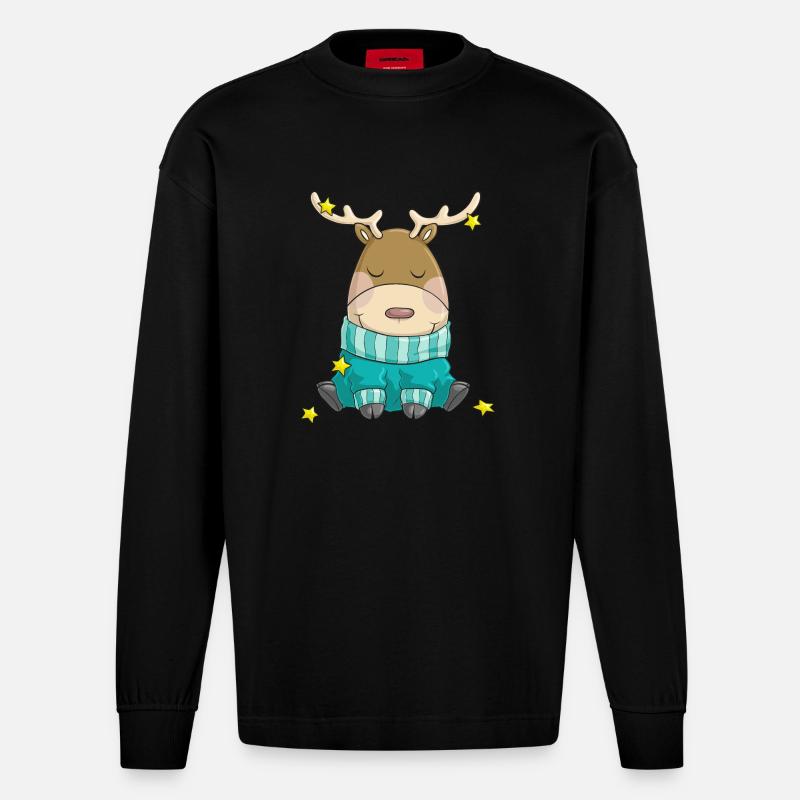 Putziges Weihnachts Rentier Comic - Heavyweight Oversized Organic Langarmshirt Made in EU - SOLID BLACK