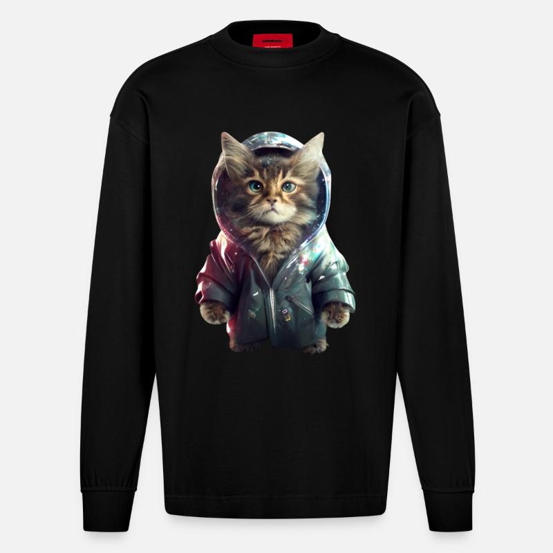 Chat de l’espace - Manches longues bio épais oversize fabriqué en UE - SOLID BLACK
