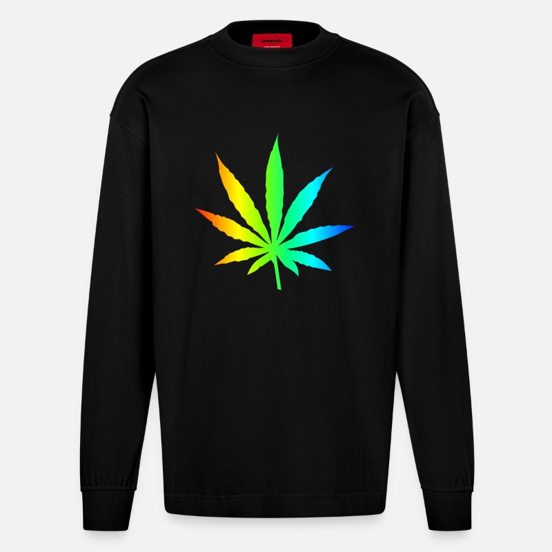 Marihuana-Blatt-Regenbogen - Heavyweight Oversized Organic Langarmshirt Made in EU - SOLID BLACK