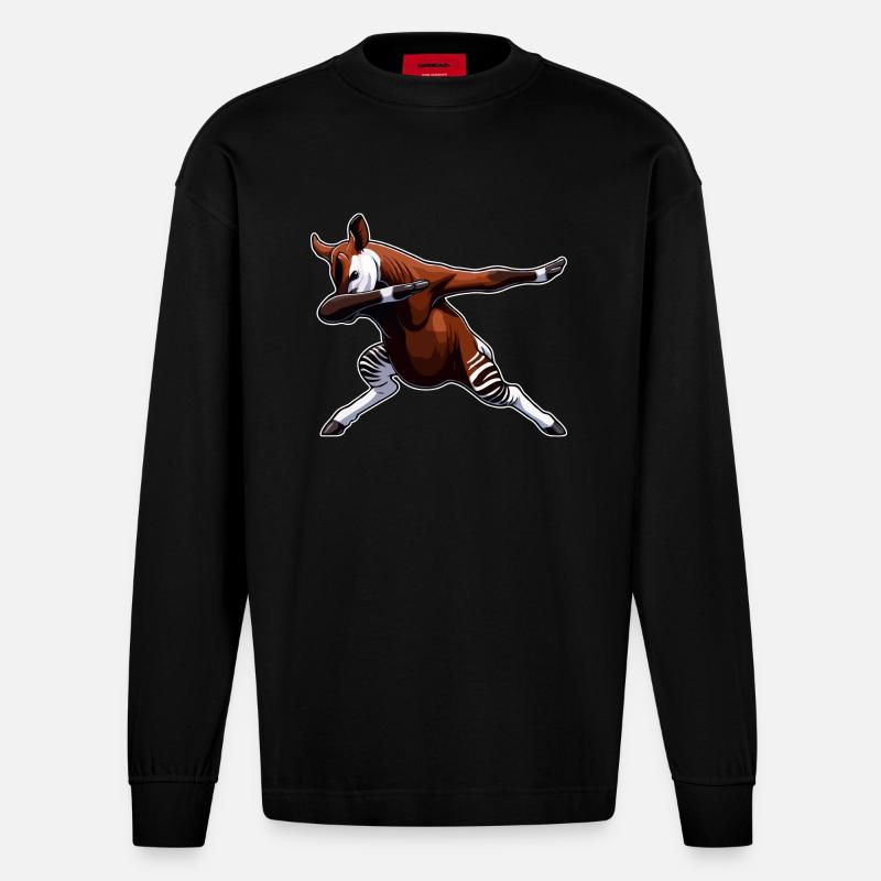 Okapi Animal Cute Okapi - Heavyweight Oversized Organic Longsleeve Shirt Made in EU - SOLID BLACK