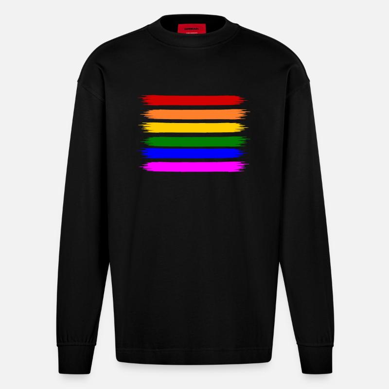 Regenbogen Regenbogenfahne - Heavyweight Oversized Organic Langarmshirt Made in EU - SOLID BLACK