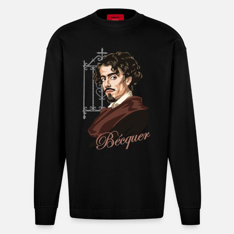 Gustavo Adolfo Bécquer - Heavyweight Oversized Organic Langarmshirt Made in EU - SOLID BLACK