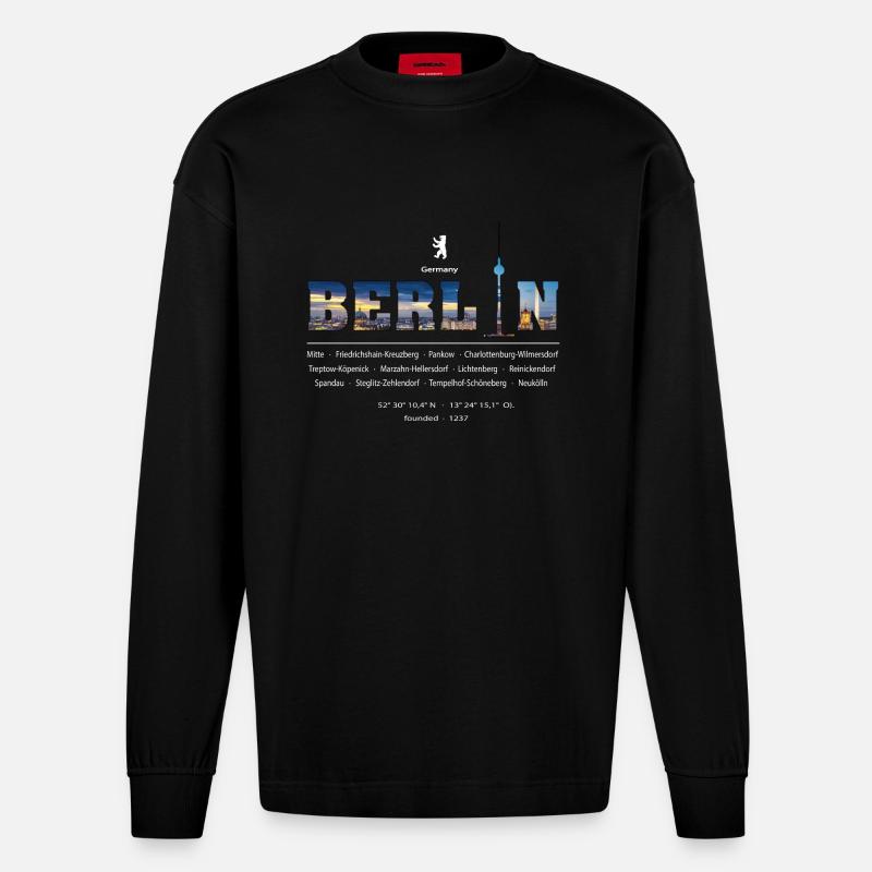 Berlin - Manches longues bio épais oversize fabriqué en UE - SOLID BLACK