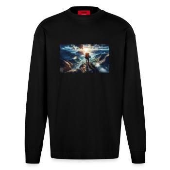 Randonneur au sommet - Manches longues bio épais oversize fabriqué en UE - SOLID BLACK - Devant