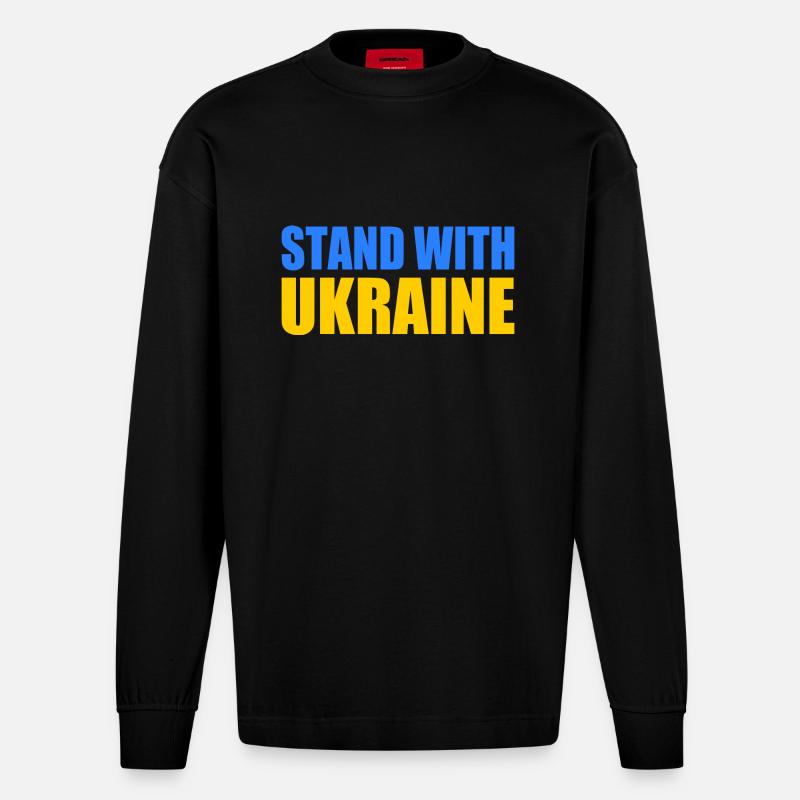 stand with ukraine - Heavyweight Oversized Organic Langarmshirt Made in EU - SOLID BLACK