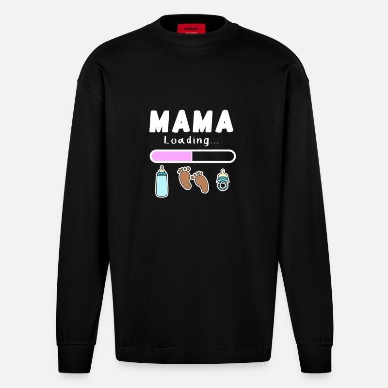 werdende Mutter - Mama wird geladen - Heavyweight Oversized Organic Langarmshirt Made in EU - SOLID BLACK