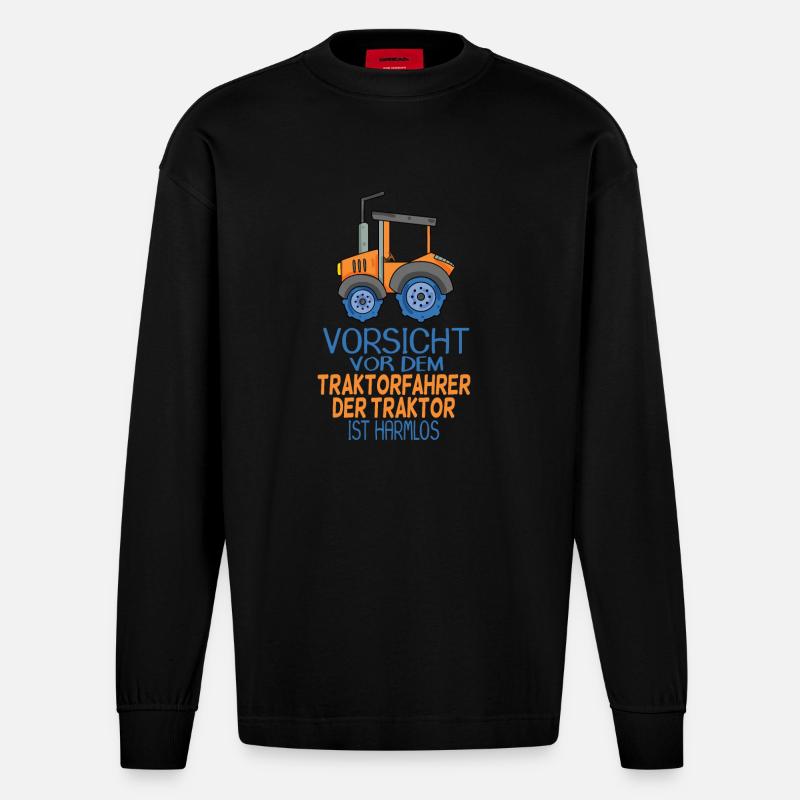 Trecker Traktorfahrer Geschenk - Heavyweight Oversized Organic Langarmshirt Made in EU - SOLID BLACK