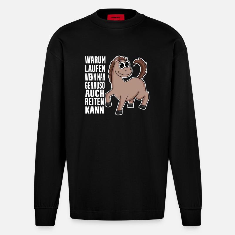 Pferd Pferde Hauspferd - Heavyweight Oversized Organic Langarmshirt Made in EU - SOLID BLACK
