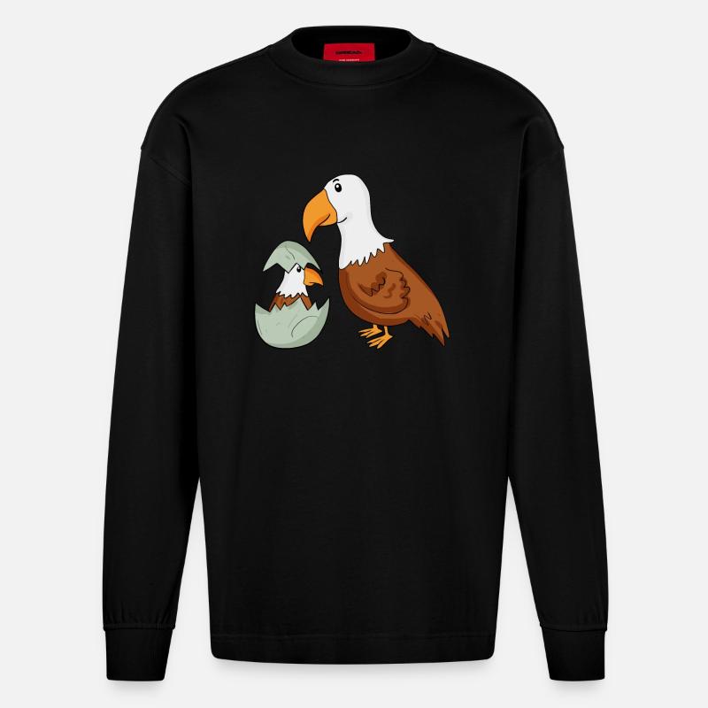 Aigle avec Bébé Aigle - Manches longues bio épais oversize fabriqué en UE - SOLID BLACK