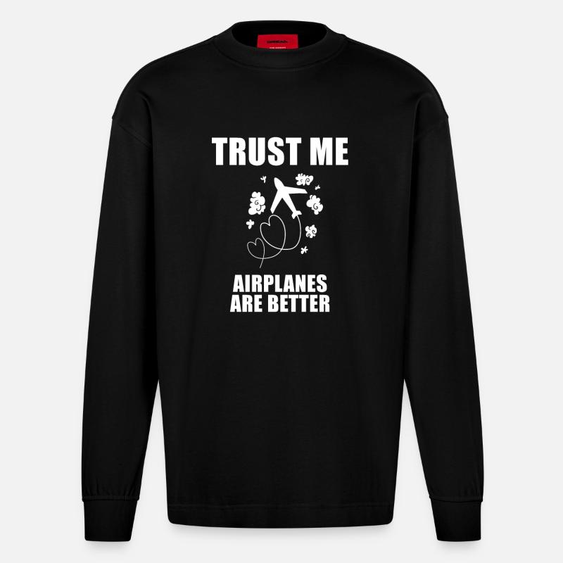 Flugzeug Pilot Spruch Geschenk - Heavyweight Oversized Organic Langarmshirt Made in EU - SOLID BLACK