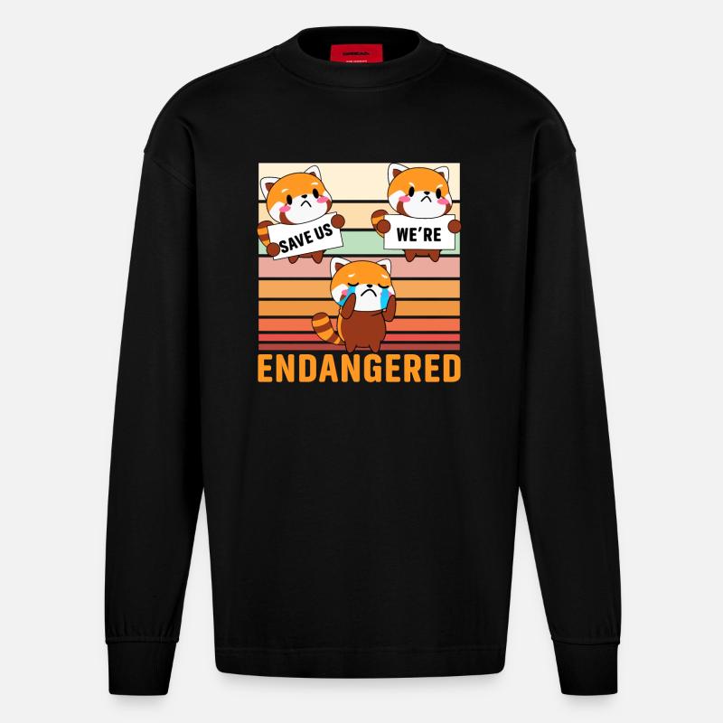 Save us we're Endangered - Heavyweight Oversized Organic Langarmshirt Made in EU - SOLID BLACK