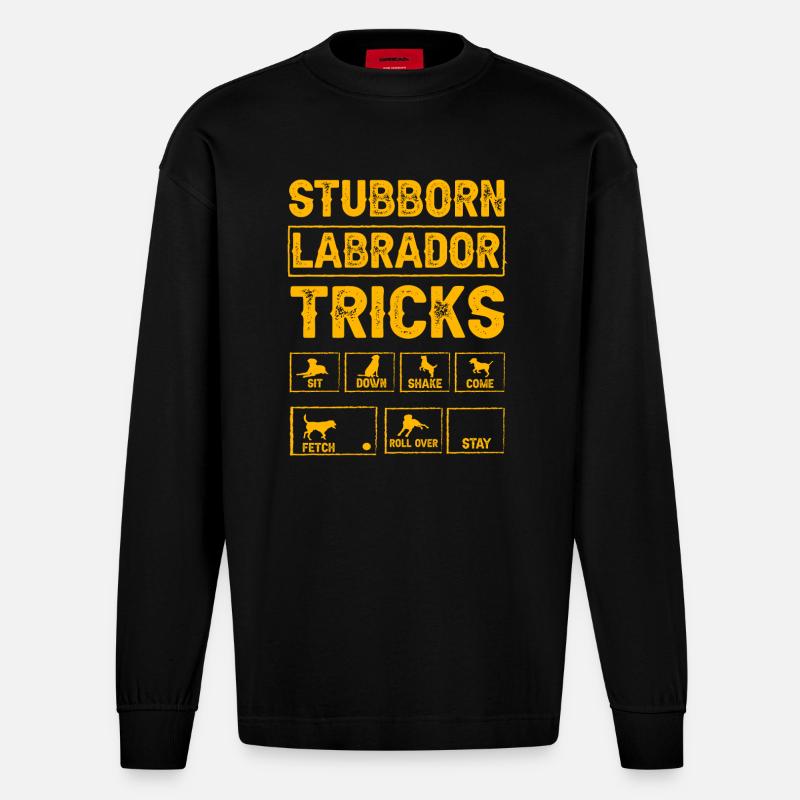 Stubborn labrador tricks - Heavyweight Oversized Organic Langarmshirt Made in EU - SOLID BLACK