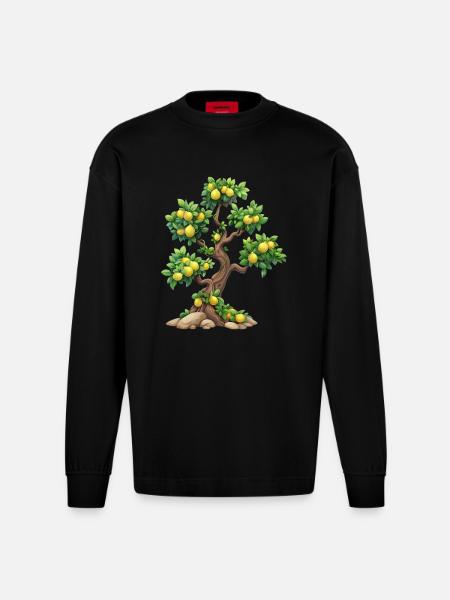 Lemon Tree, Natural Idyll, Refreshment - Heavyweight Oversized Organic Longsleeve Shirt Made in EU - SOLID BLACK