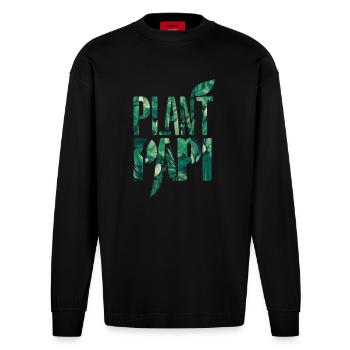 Motif de feuille de Papi pour les amoureux des plantes - Manches longues bio épais oversize fabriqué en UE - SOLID BLACK - Devant